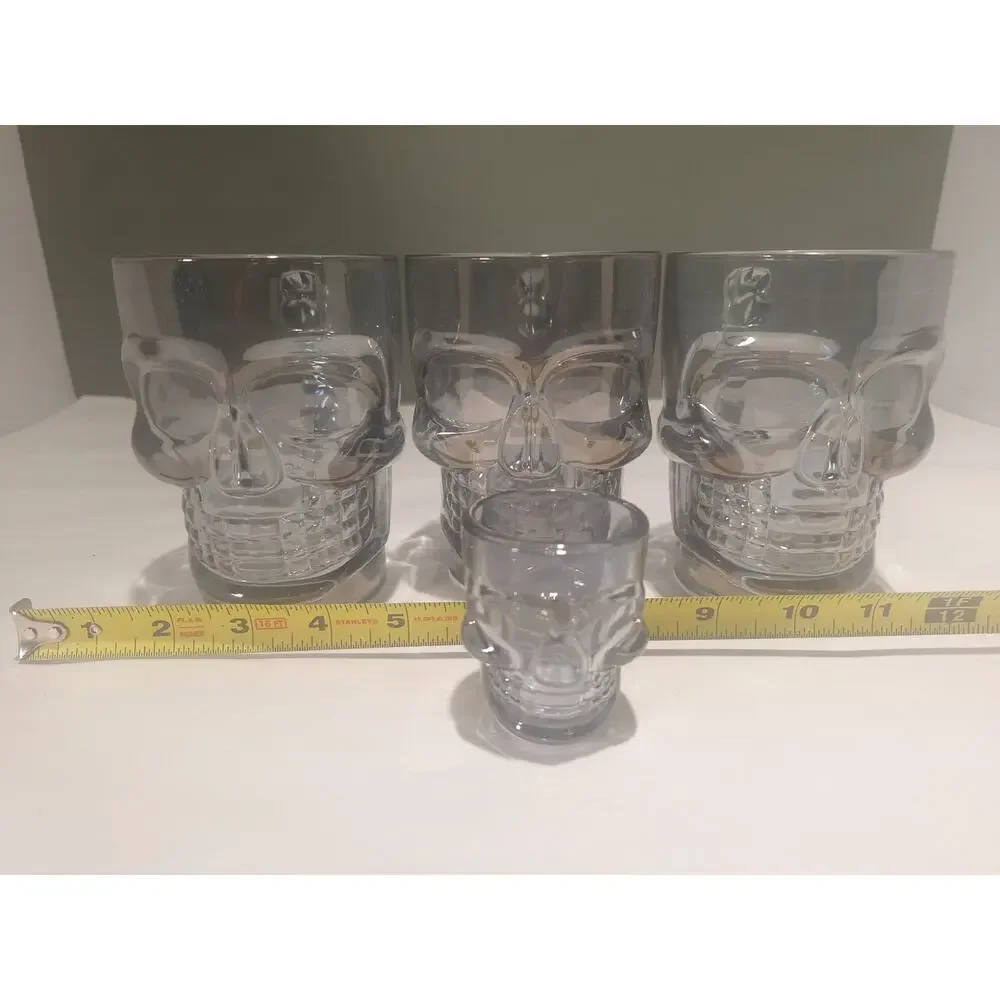 Skull Beer Mug Set 3 + Skull Shot Glass Gothic Barware Halloween Decor - Picture 2 of 7